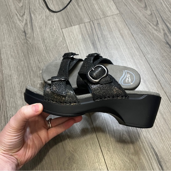 DANSKO Sophie Black Leather Embossed Strap Slide Sandal Size EU 36 US 5 - Picture 4 of 10